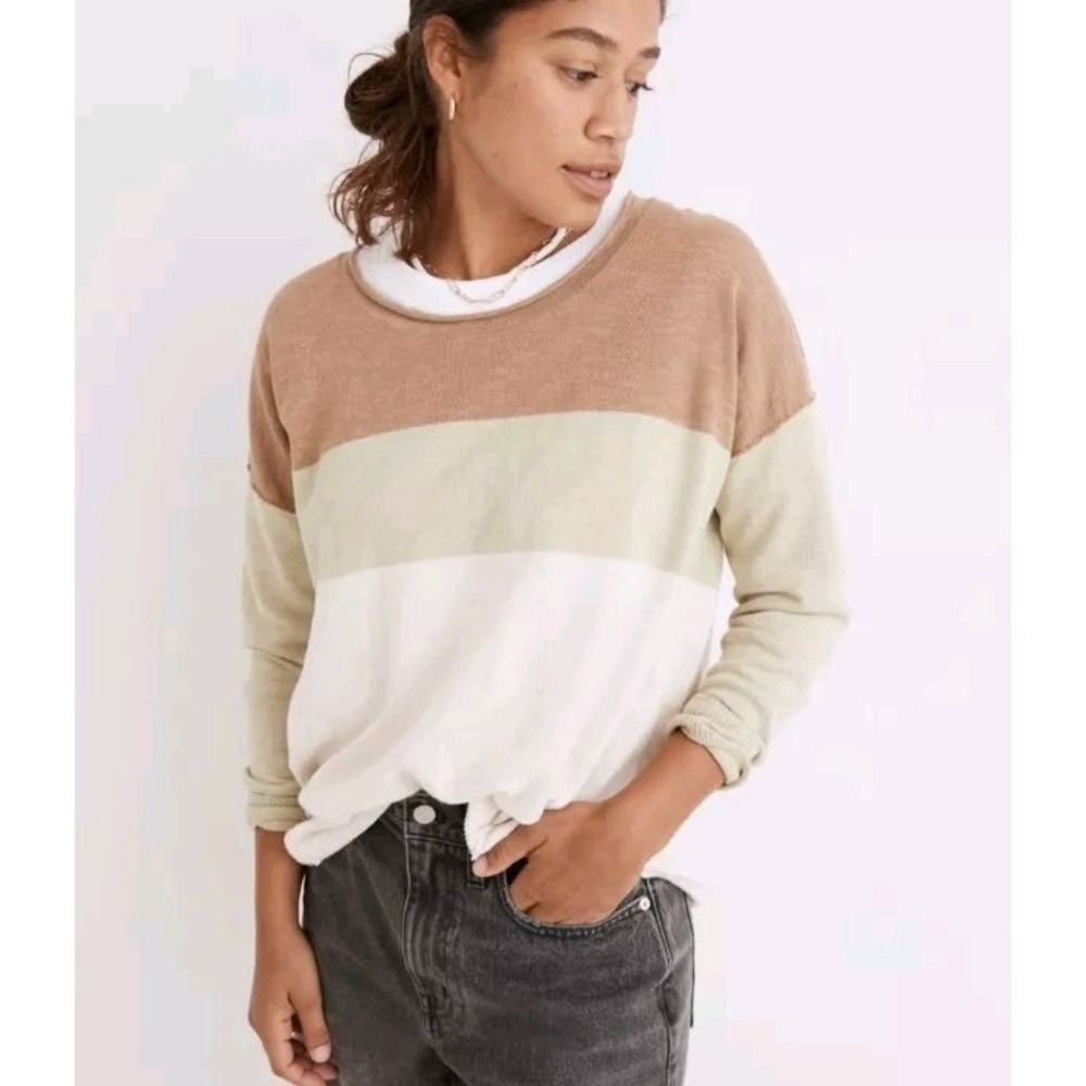 Madewell Palmdale Pullover Sweater Colorblock Stripe Linen Blend Women's Sz XXS